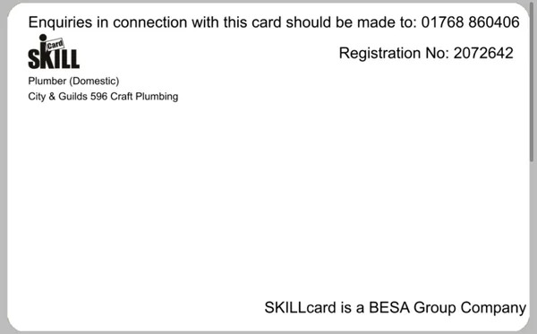 Andrew Knight SKILLcard plumbing qualification details